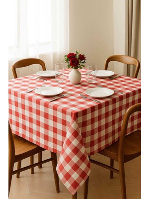 Mira Home Fiber Kareli Masa Örtüsü Sofra Bezi Ekose Desen 160X160 cm Kırmızı