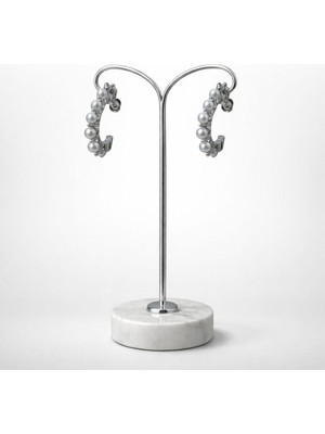 Versein Atelier Gümüş Renk Zımbalı Incili Küpe