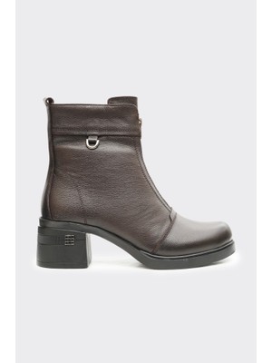 Derinet Hakiki Deri Fermuarlı Topuklu Kadın Bot