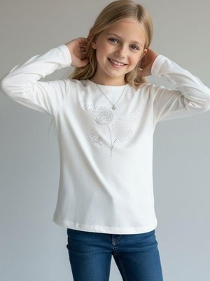 Zekids Kız Çocuk Taş Işlemeli Uzun Kollu T-Shirt