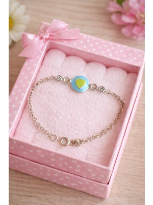 miraç gümüş takı atölyem 925 Ayar Gümüş Kalpli Mineli Kız Çocuk Bileklik