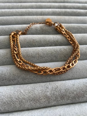 Pink Üçlü Gold Rose Çelik Bileklik