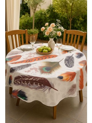Mira Home Yuvarlak Tüy Desenli Duck Kumaş Masa Örtüsü 150X150 cm