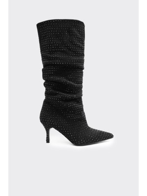 Derinet Taşlı Diz Altı Kadın Çizme