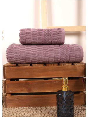Mira Home 2 Parça Banyo Havlu Takımı %100 Pamuklu Çubuk Desen Mor