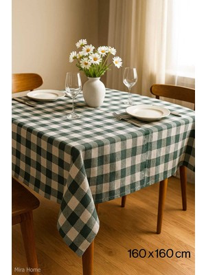 Mira Home Fiber Kareli Masa Örtüsü Sofra Bezi Ekose Desen 160X160 cm Yeşil