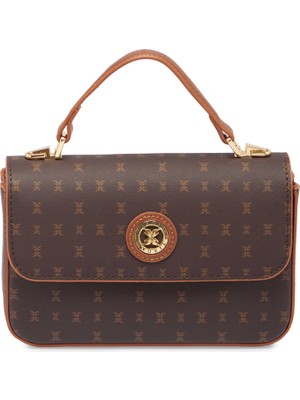 Tergan Kahverengi Print Kadın El Çantası - S26Y1PR09154-T4J