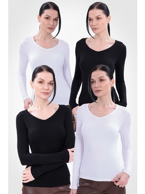 Yade Fashion V Yaka Uzun Kollu Kadın Body  4\\\'lü Set