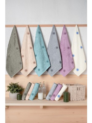 Bersay Tekstil Lina 6'lı 50X90, %100 Pamuk Bambu, Nakışlı, El-Yüz-Saç Havlu Seti – Yumuşak, Emici, Şık ve Dayanıklı