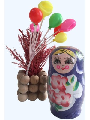 herkesetoptantic 5’li Ahşap Matruşka Bebek (Mor)