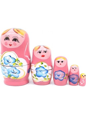 herkesetoptantic 5’li Ahşap Matruşka Bebek(Pembe)