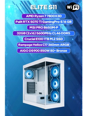 Game Garaj Elite S11 Amd Ryzen 7 7800X3D 32GB RAM 1TB SSD RTX5070Ti 360MM Sıvı Soğutma Freedos Oyuncu OEM Paket