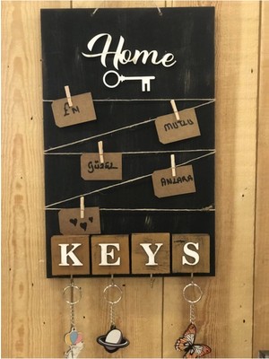 Azrlya Dekoratif Home Keys Ahşap Resimlik ve Notluk (Kahverengi) ( Lisinya )