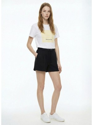 Fabrika Bisiklet Yaka Baskılı Beyaz Kadın T-Shirt F6SL-TST0290