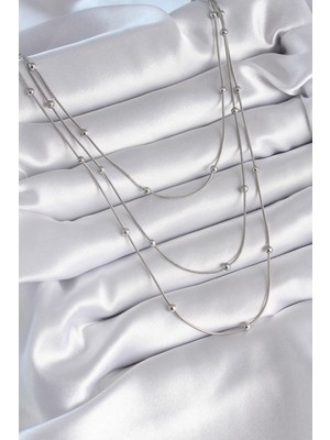 Azrlya 316L Çelik Gümüş Renk 3'lü Topçuk Detay Kadın Kolye - Lisinya