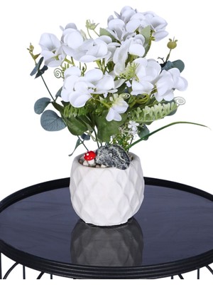 Yapay Çiçek Sitesi Beton Saksıda Yapay Islak Ortancalı Aranjman