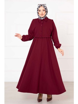 Md Bolerolu Tesettür Elbise Takım Bordo