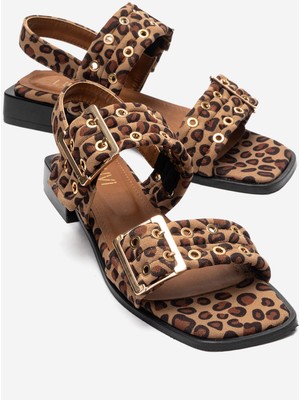 Luvi Blob Siyah-Sarı Desenli Tokalı Kadın Sandalet