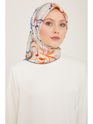 Armine Mavi Çiçek Desen Sura Ipek Eşarp 9110 - 05