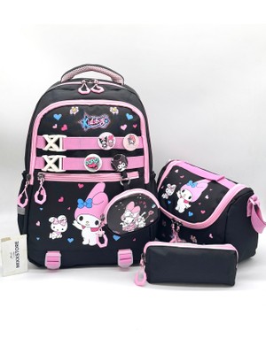 Aksesuarlı Cüzdanlı Termal Beslenmelik ve Kalemlikli Kız Çocuk Sırt Okul Çantası Seti