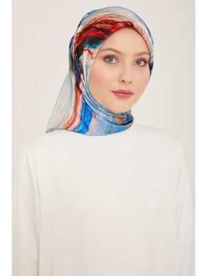 Armine Somon - Mavi Batik Desen Sura Ipek Eşarp 9102 - 35