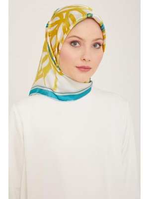 Armine Yağ Yeşil - Turkuaz Çiçek Desen Sura Ipek Eşarp 9123 - 05