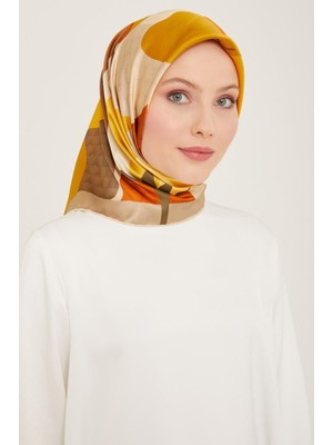 Armine Taba - Hardal Lale Desen Sura Ipek Eşarp 9119 - 07