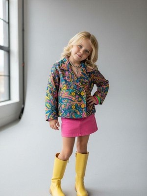 Zekids Kız Çocuk Özel Tasarım Desenli Ceket