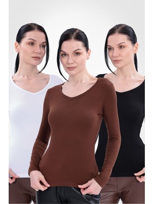 Yade Fashion V Yaka Uzun Kollu Kadın Body  3\\\'lü Set