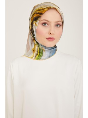 Armine Gri - Hardal Batik Desen Sura Ipek Eşarp 9102 - 36