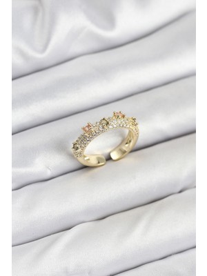 Azrlya Pirinç Gold Renk Zirkon Taşlı Vintage Kadın Yüzük - Lisinya
