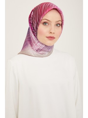 Armine Mor - Pembe Çizgili Desen Sura Ipek Eşarp 9143 - 34