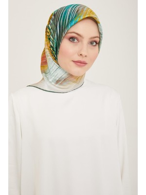 Armine Hardal - Zümrüt Yeşil Çizgili Desen Sura Ipek Eşarp 9143 - 83
