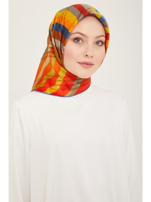 Armine Kahverengi - Kırmızı Çizgi Desen Sura Ipek Eşarp 9107 - 53