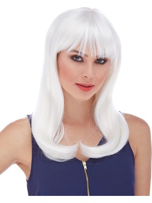 Azrlya Beyaz Renk Uzun Düz Parti Peruğu - Lisinya