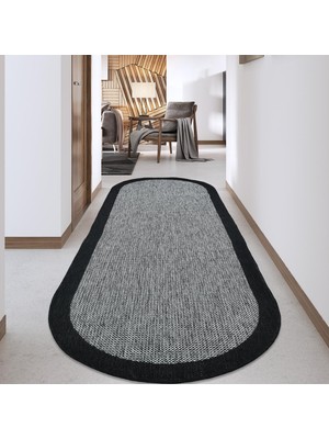 Giza Home Capri Gri-Siyah Sisal Oval Dokuma Halı Salon Mutfak Balkon Halısı Koridor Halısı Yolluk 7902A
