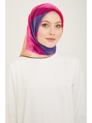 Armine Mor - Antrasit Gri Geometrik Desen Sura Ipek Eşarp 9137 - 34