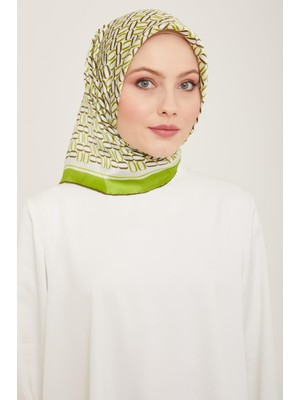 Armine Soft Yeşil Geometrik Desen Sura Ipek Eşarp 9149 - 54