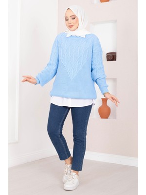 RAF Saç Örgü Desenli Triko Kazak Bebe Mavisi