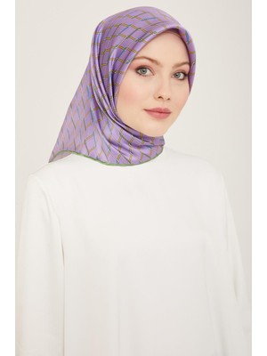 Armine Lila - Soft Yeşil Dijital Örgü Desen Sura Ipek Eşarp 9152 - 04