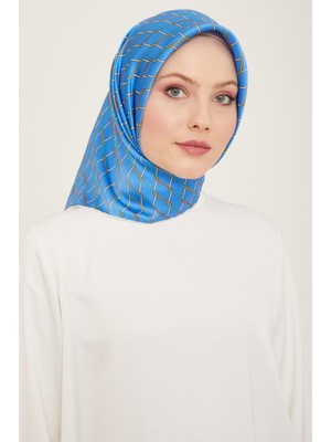 Armine Mavi - Beyaz Dijital Örgü Desen Sura Ipek Eşarp 9152 - 87