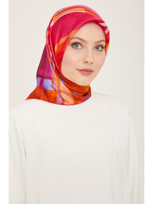 Armine Turuncu Karma Desen Sura Ipek Eşarp 9147 - 50