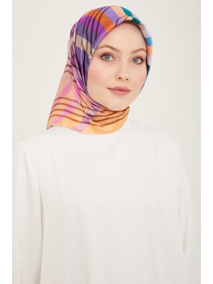 Armine Mor - Gül Kurusu Çizgi Desen Sura Ipek Eşarp 9107 - 34