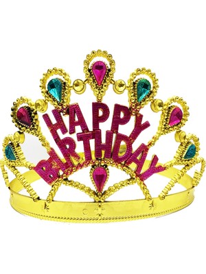 Azrlya Altın Renk Happy Birthday Yazılı Doğum Günü Tacı 60 cm - Lisinya