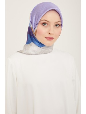 Armine Mor - Mavi Geçişli Monogram Desen Sura Ipek Eşarp 9111 - 34