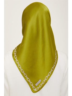 Armine Yeşil - Beyaz Düz Renk Sura Ipek Eşarp 9154 - 84