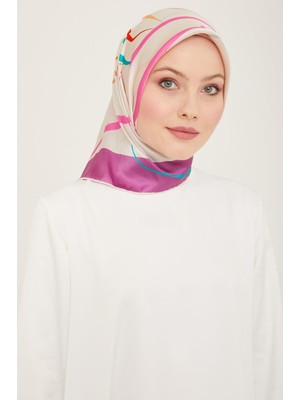 Armine Mor - Turuncu Dijital Çiçek Desen Sura Ipek Eşarp 9115 - 05