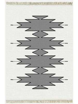 Kilim Home Cotton Serisi Açık Gri ve Gri Tonunda Geometrik Desen Dekoratif Dokuma Taban Kilim