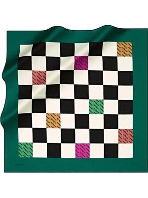 Cacharel Tivil Ipek Eşarp 8590313 - 951 Benetton Yeşili Ekose Desen