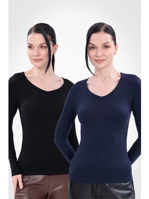 Yade Fashion V Yaka Uzun Kollu Kadın Body  2\\\'li Set